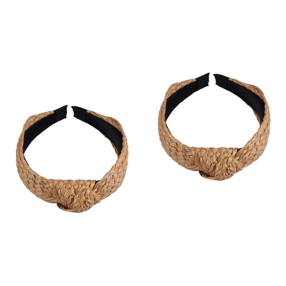 PartyKindom Khaki Woven Headband Unique Design Hair Hoops for Decoration 2Pcs