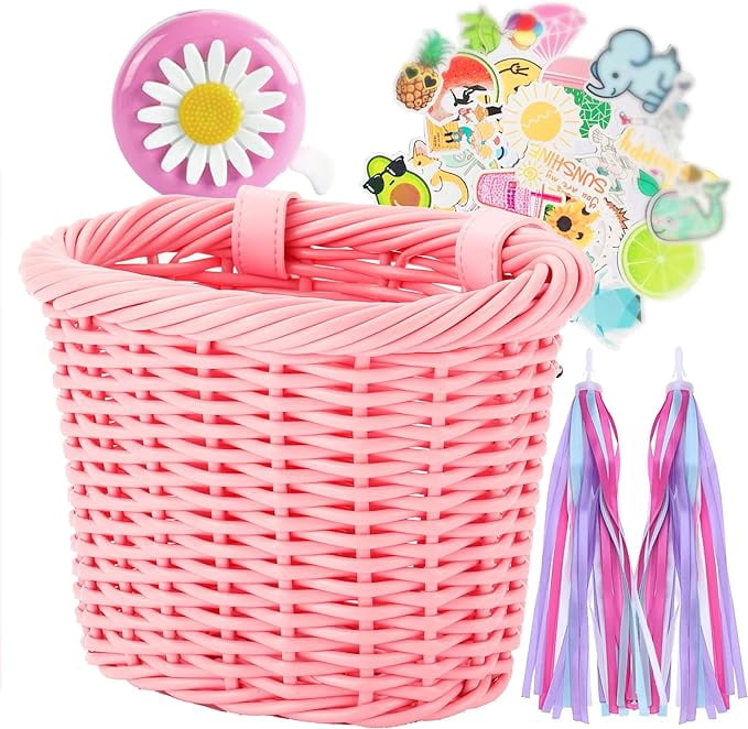 Mini Panier Vélo Enfant En Osier Tressé - Sangle Cuir Réglable, Léger, Résistant, Pour Filles Et Garçons - 3
