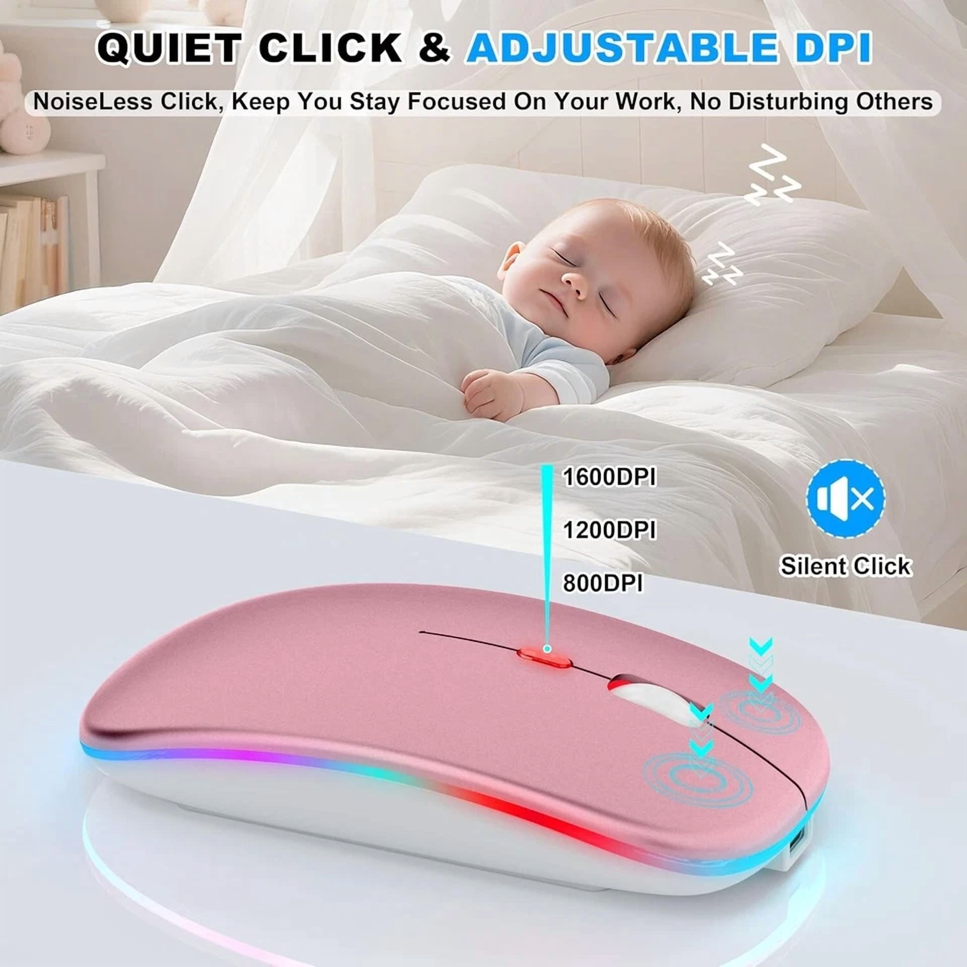 BUTTERFLY- Bluetooth Led 2.4G Wireless Mouse Luminous Slim Design For Laptop - Rose Gold