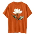 thumbnail image 7 of DPTALR Women's Floral Print Round Neck Drop Shoulder Short Sleeve T-Shirt Top,Orange,Size XL, 7 of 7