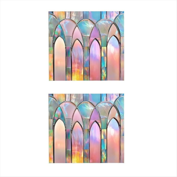 Pegatinas de Ventana Coloridas Retro de PVC Electrostáticas, Calcomanías de Vidrio de Iglesia Vintage, Pegatinas de Pared, Papel Tapiz Artístico para el Hogar.