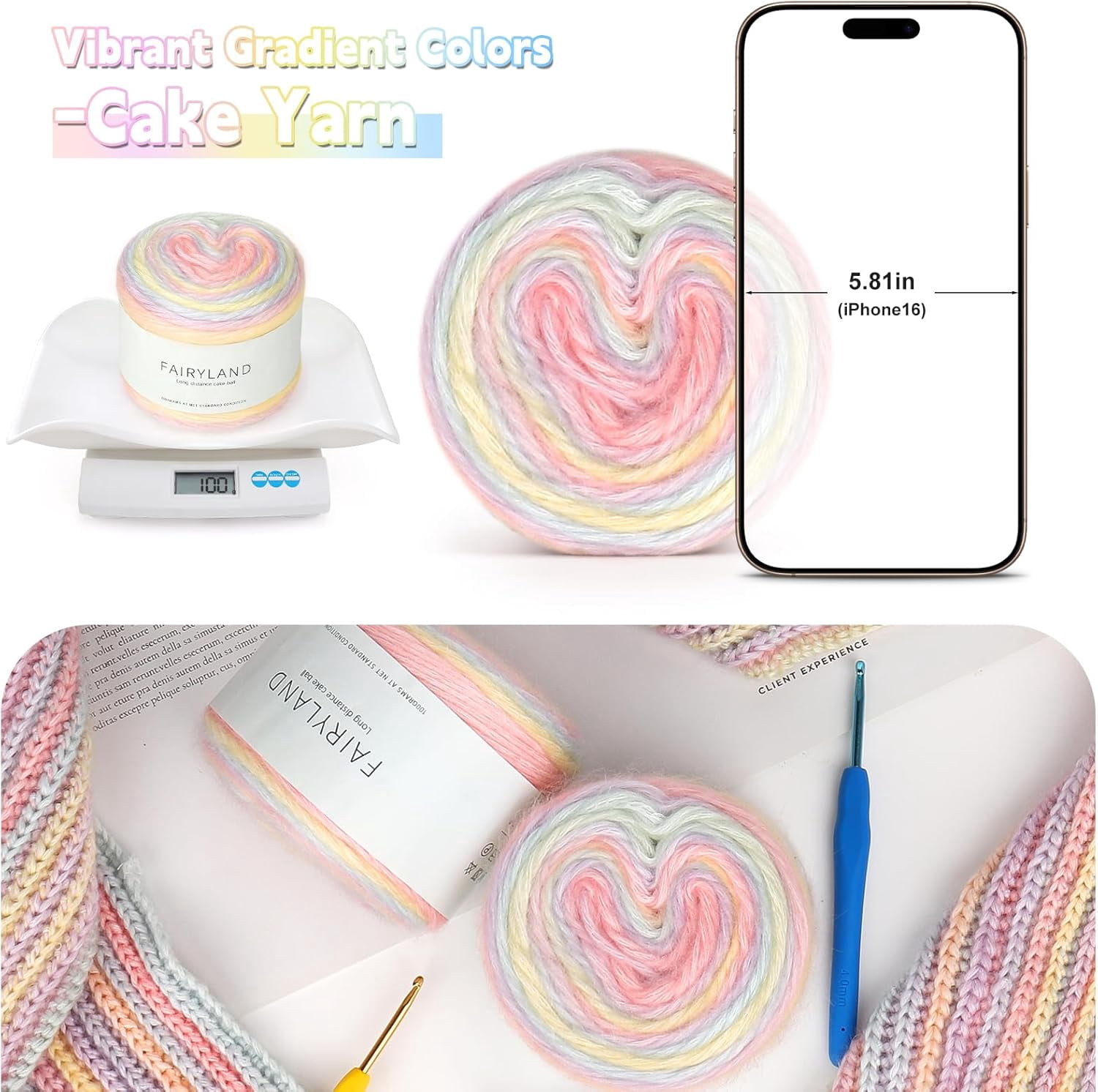 4x100g Gradient Cake Yarn for Crocheting Knitting-Ombré Yarn-Multicolor Soft Rainbow Cotton Crochet Yarn-Perfect for Scarves, Shawls, Blankets, and Garments That Stand Out with Style(B)