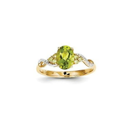 Gemstone Oval Ring - 14k Yellow Gold Diamond and Peridot Oval Gemstone Ring. Gem Wt- 1.4ct