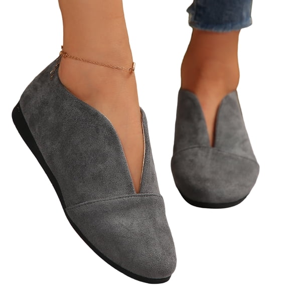 EKVAHL Women's Orthopedic Slip On Walking Flats, Soft Faux Suede Loafers, Arch Support V Cut Round Toe Nurse Office Daily Casual Ballet Shoes Gray