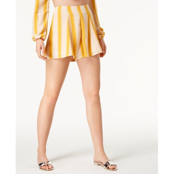 Love Fire Juniors Striped High Waist Flare Shorts Yellow White M