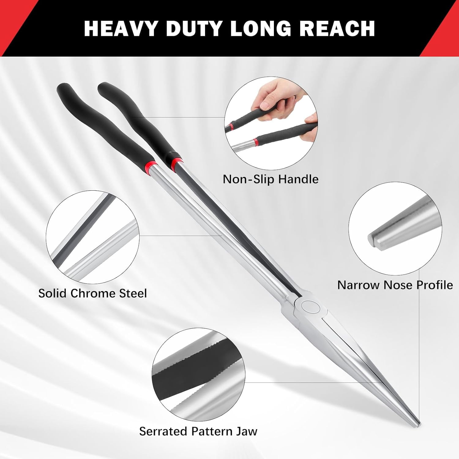 ABCISI Long Needle Nose Pliers, 16Inch Premium Pliers Tip Nose Pliers with Nonslip Handle, Repairing Hand Tool for Narrow Spaces and Limited Areas, Ideal for Professionals Electrical