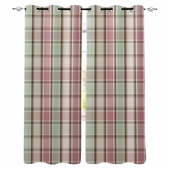 Fsddascl Buffalo Plaid Blackout Curtains for Bedroom/Living Room, Thermal Insulated Kitchen Curtains, Farmhouse Red Green Beige Check Gingham Grommet Darkening Window Treatment Drapes 27.5"x39"x2
