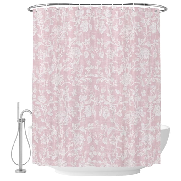 Small Stall Shower Curtain 48x72 Inch Narrow Half Size Botanical Rose Bath Curtains Bathroom Decor, Vintage Blush Pink Floral Leaf Summer Farmhouse Fabric Shower Curtain Set with Hooks 48 Inch
