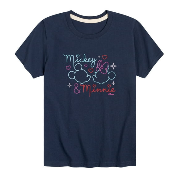 Disney - Mickey & Minnie Together in Neon - Youth Short Sleeve Graphic T-Shirt