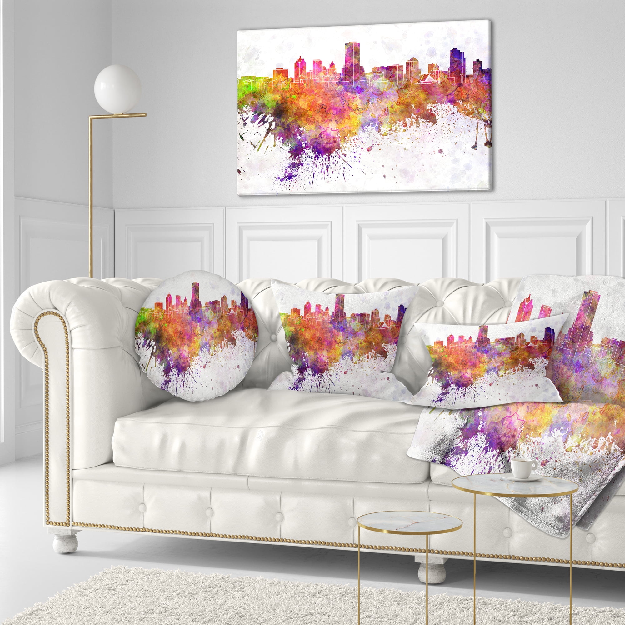 Designart Milwaukee Skyline - Cityscape Throw Pillow - 12x20