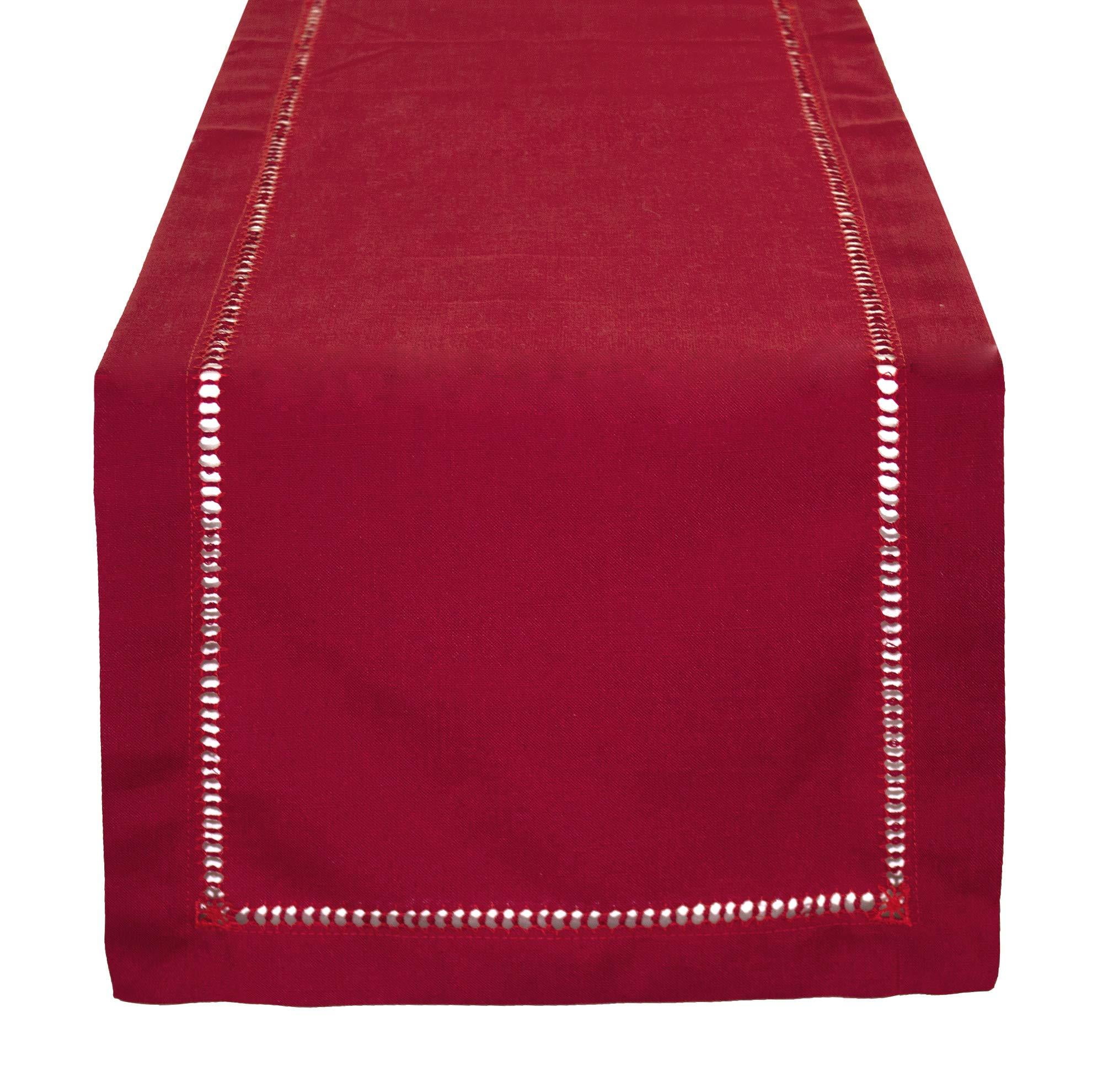 Red Hemstitched Cotton Polyester 14"x72" Table Runner