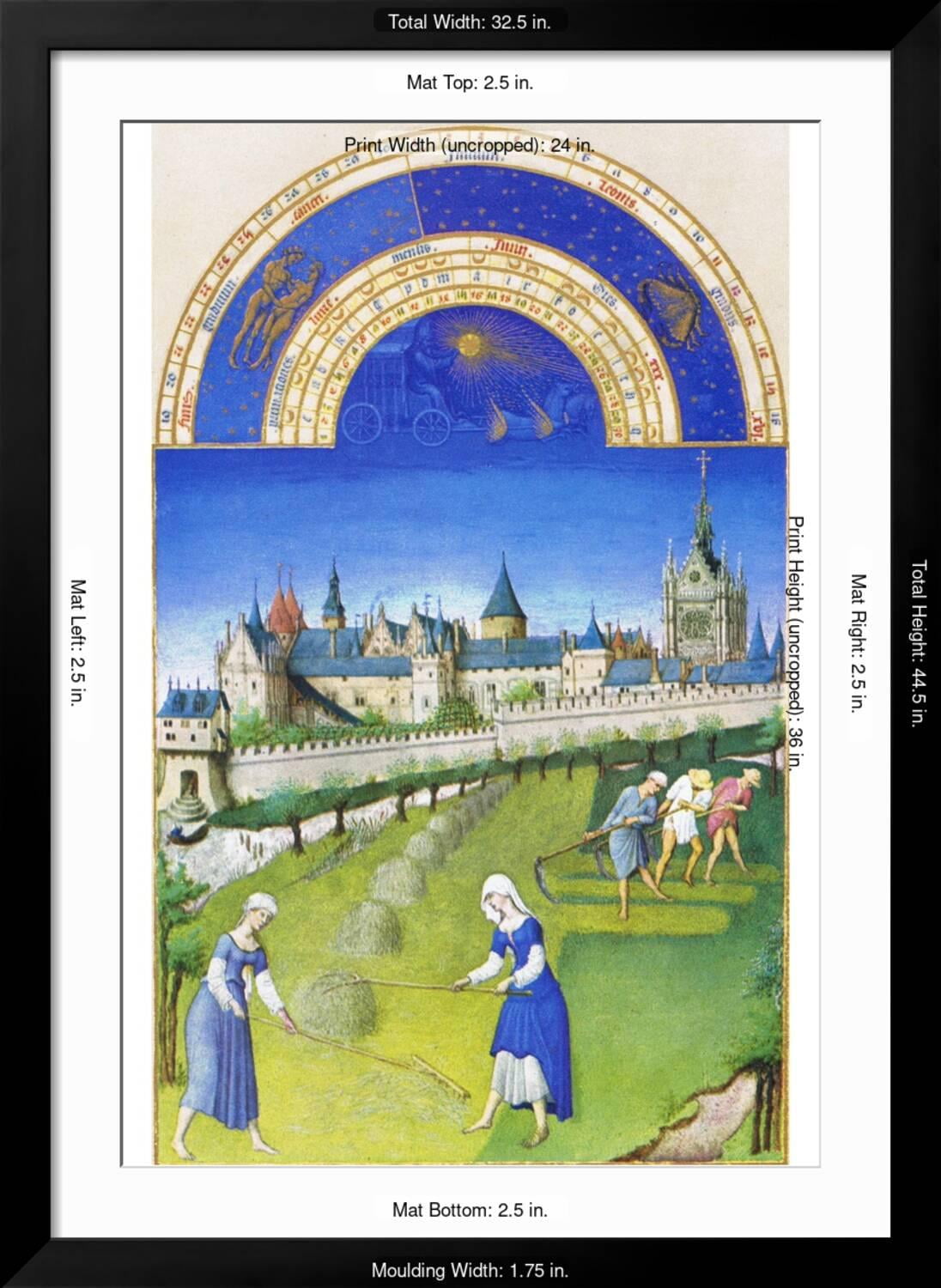 Art.com Le Tres Riches Heures Du Duc De Berry - June Art Print by Paul Herman & Jean Limbourg, Black Frame Wall Art, 32" x 44"