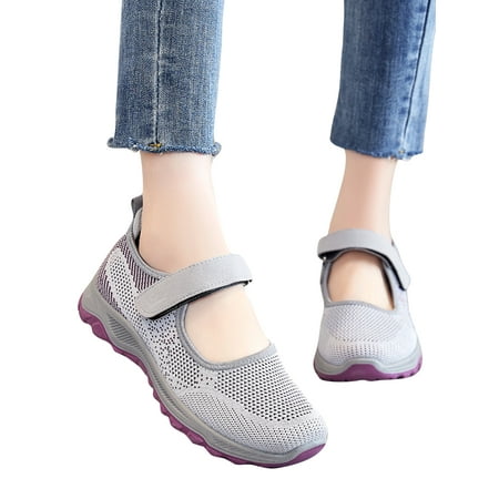 

Difumos Walking Shoes for Women Mesh Trainers Sneakers Casual Flats Comfort Shoes Light Gray 5.5