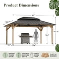 thumbnail image 3 of Homall 12x16 FT Wood Gazebo China Fir Permanent Pavilion with Galvanized Steel Hardtop Double Roof for Patio Garden Backyard, 3 of 7