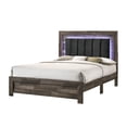 thumbnail image 3 of Modern 4Pc LED Light Upholstered Queen Size Bed Dresser Mirror Nightstand Set Master Bedroom Furniture Set Brown Finish, 3 of 5