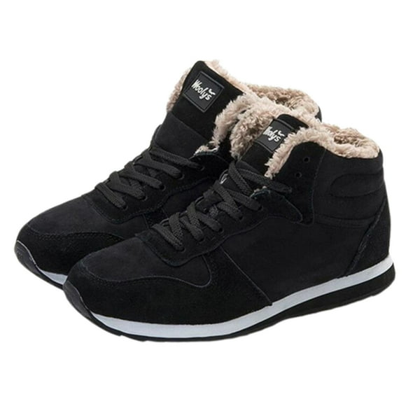 Men and Womens Warm Sneakers High Top Lamb Wool Plush Fleece Line Lace Up Lightweight Non Slip Winter Shoes Korean Cotton Shoes Snow Boots Black