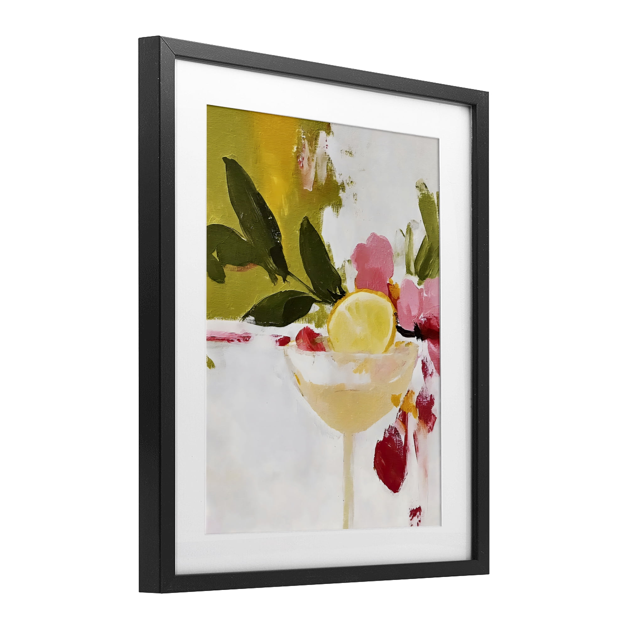 Stupell Industries Red & Pink with Lemons Black Framed Print Under Glass, design by Riley B