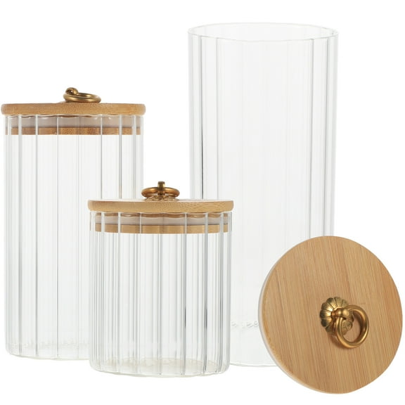 UEETEK Glass Storage Jars with Bamboo Lids for Kitchen Food Storage Sealed and 3 pcs