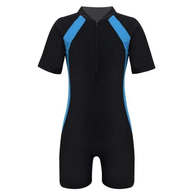 XUNZOO Kids Children UPF 50+ Sun Protection Swimsuit Short Sleeve UV Rash Guard Swimwear Sunsuit Gymnastic Bodysuit Sky Blue XL