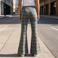 thumbnail image 5 of Resicozy Girls Plaid Flare Pants High Waist School Uniform Y2K Bell Bottoms Back to School Button Trousers with Pockets 5-15 Years Gray 160, 5 of 10