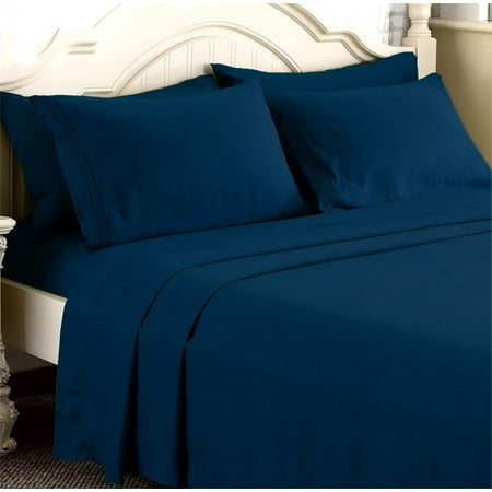 Cotton Hemstitch Bed Linen - Empire Linen 1800 Series Deep Pocket 4pc Bed Sheet Set Queen Size, Navy Blue color
