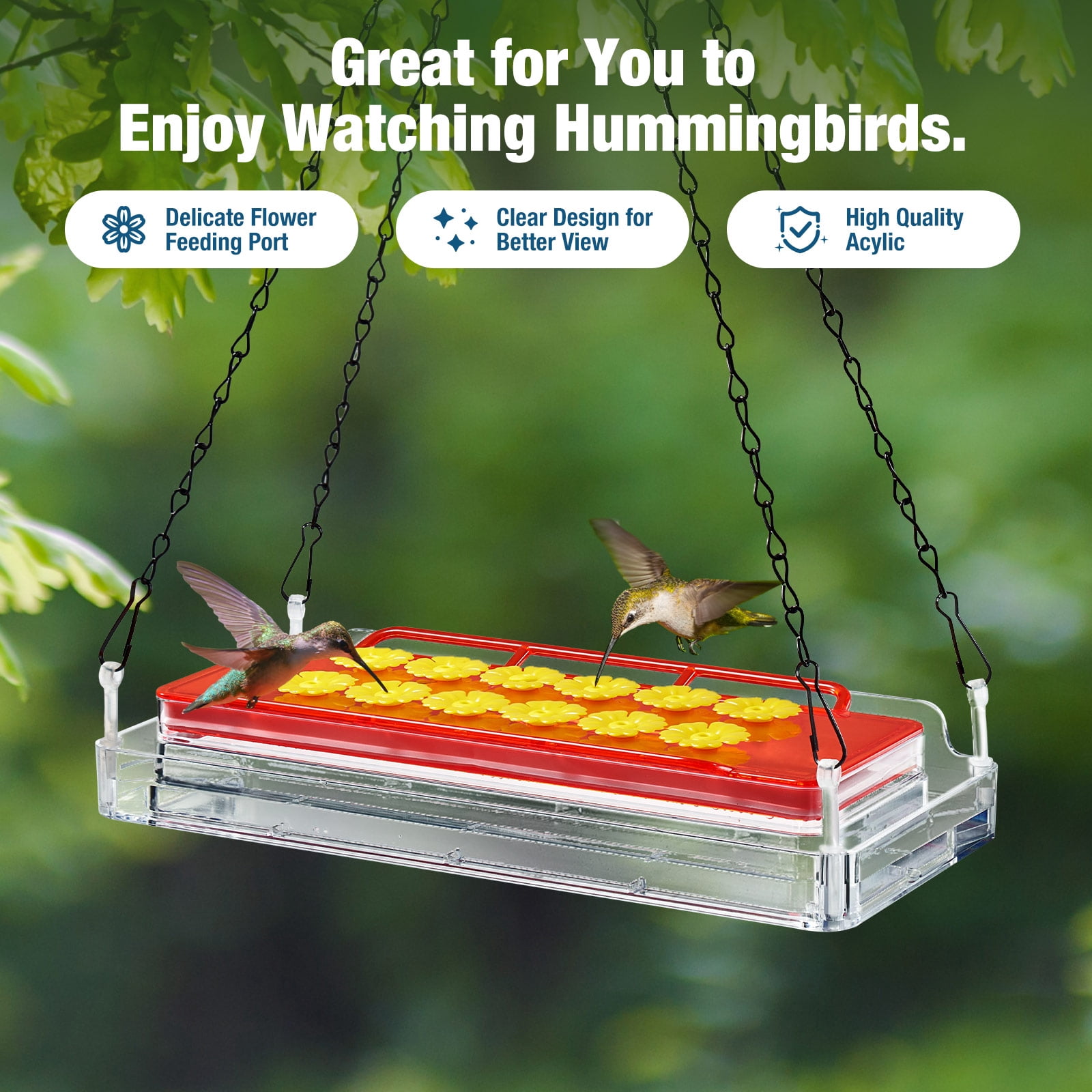 Kingsyard Dual-Use Hummingbird Feeder for Outdoors Hanging & Window Installation, 26 oz, 12 Ports