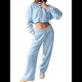thumbnail image 1 of Conjunto Deportivo para Mujer: Sudadera con Capucha y Cremallera de Larga con Pantalones de Color Liso con Cordones - Conjunto de Dos Piezas Azul L, 1 of 6