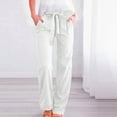 thumbnail image 2 of Women Casual Pants Womens Cargo Pants Daily Elastic Strap Waist Workout Solid Long Pants Casual Wide Leg Pants White XL, 2 of 7