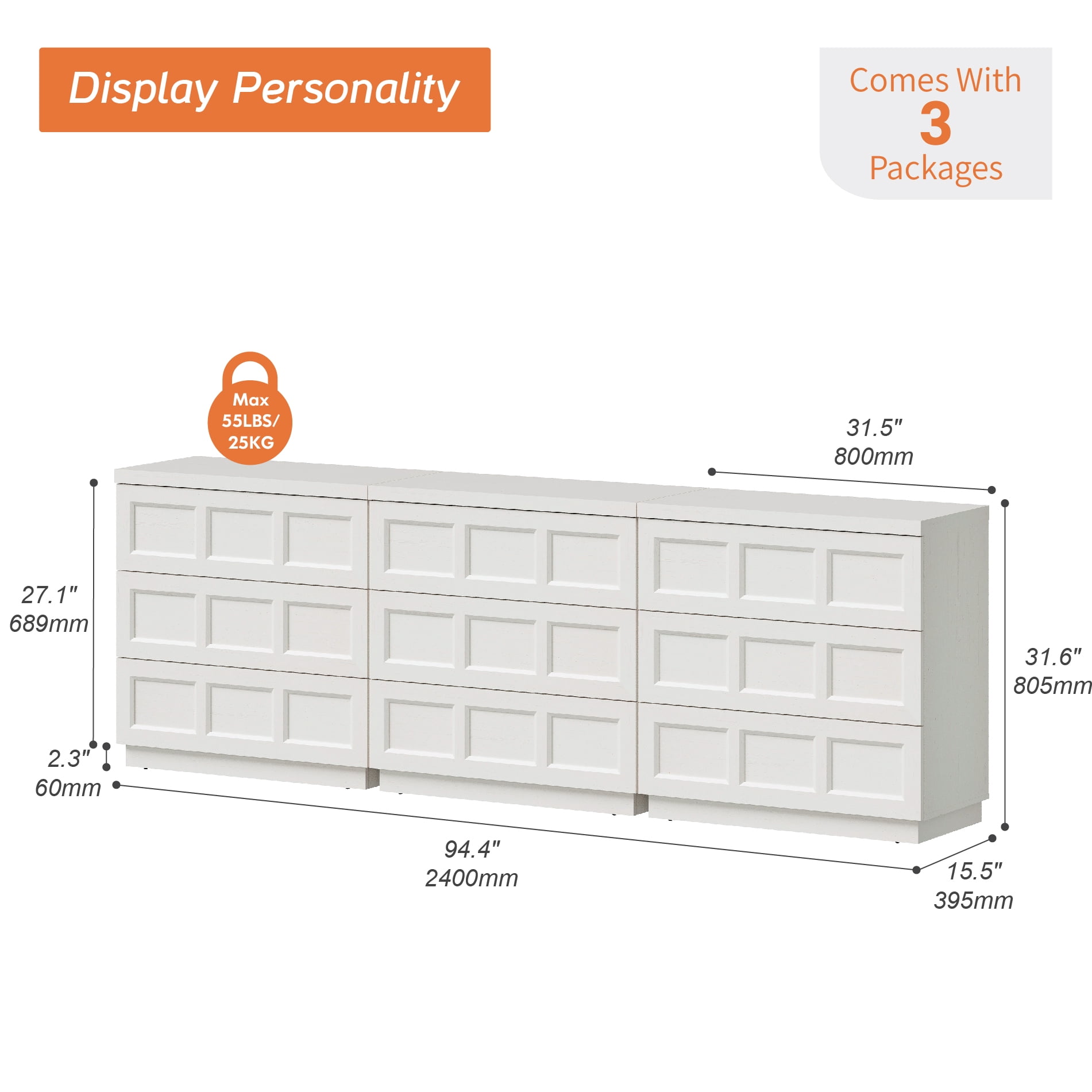 HOMOOI 9-Drawer TV Stand for 70-100" TV, Boho 3 in 1 Thickened Wood Media Console With Smooth Silent Gliding Drawers, Anti-Wobble Stable Entertainment Center for Living Room,White