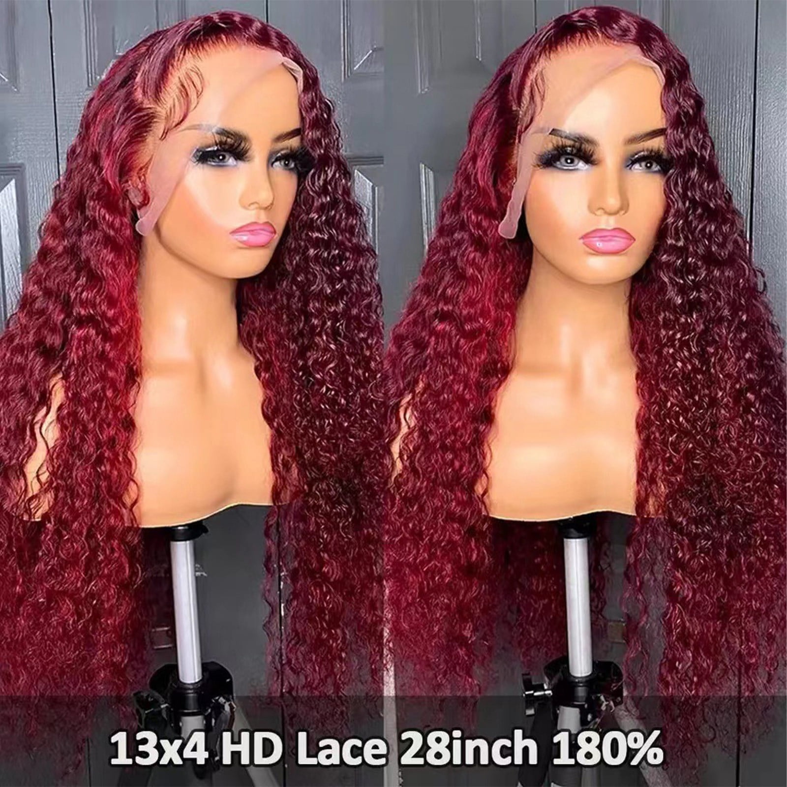 LEHOZIHEQ Burgundy Lace Front Wigs,13x6 HD Lace Front Wigs, Black Women Glueless Wigs Human Hair Pre Plucked Deep Curly Wet and Wavy Wig 24-32 Inch