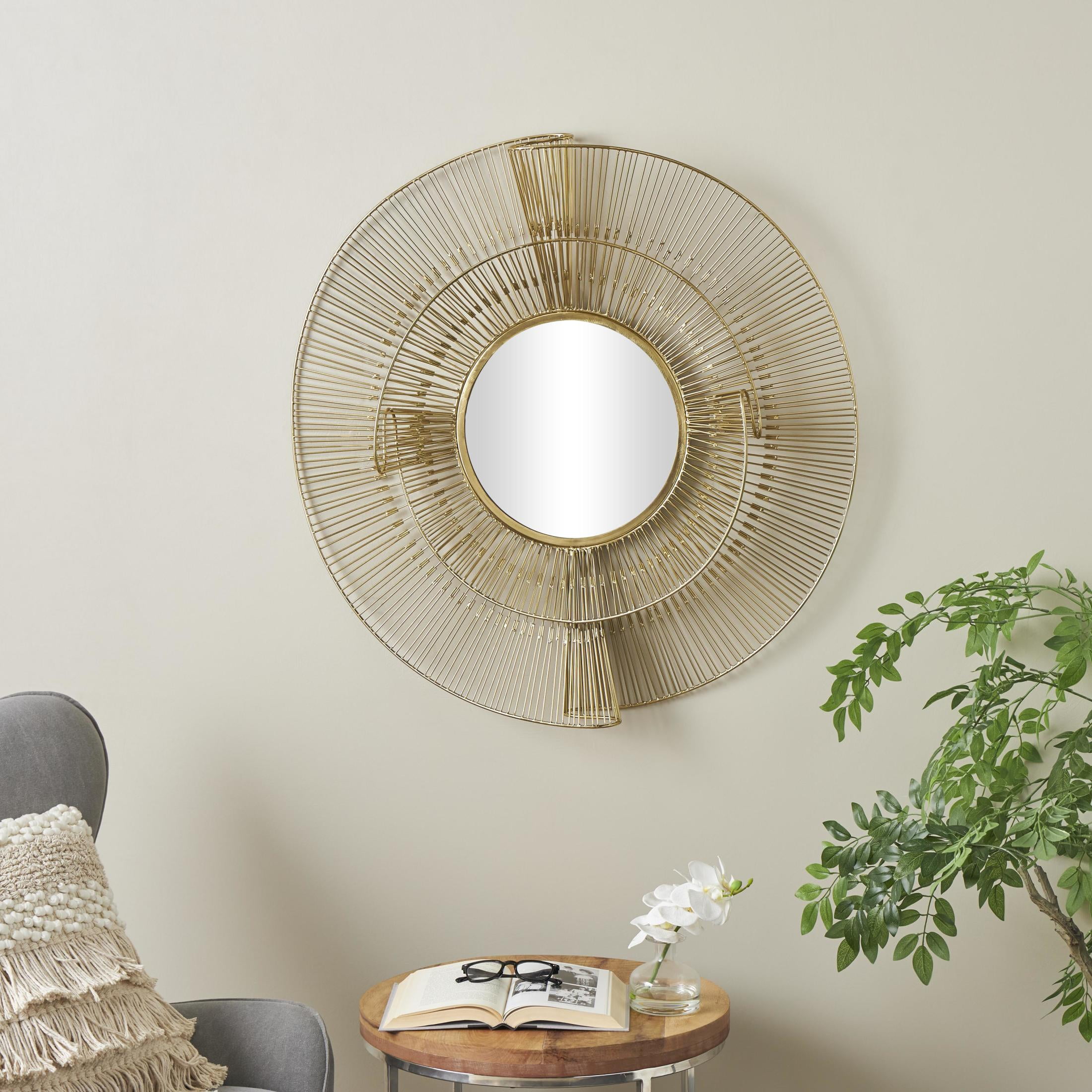 DecMode 35" x 35" Gold Layered Starburst Wall Mirror with Wire Starburst Rays