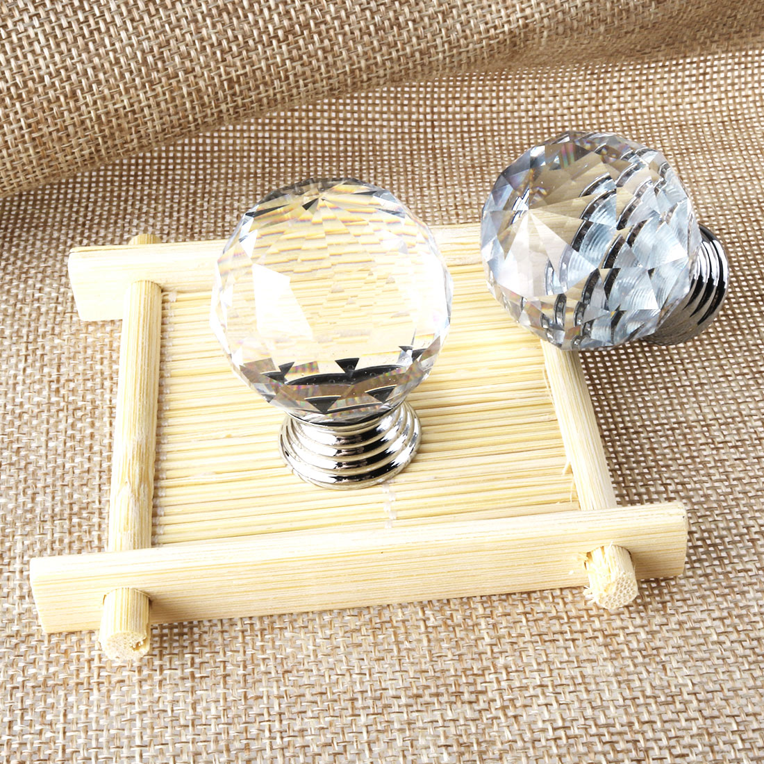 Unique Bargains 1.18" Crystal Glass Cabinet Knob Polished Chrome