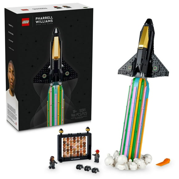 LEGO Icons Over the Moon with Pharrell Williams Set - Model Space Shuttle Building Kit - Gift for Adults - Includes Pharrell and Helen Minifigures with 49 Interchangeable Character Heads - 10391