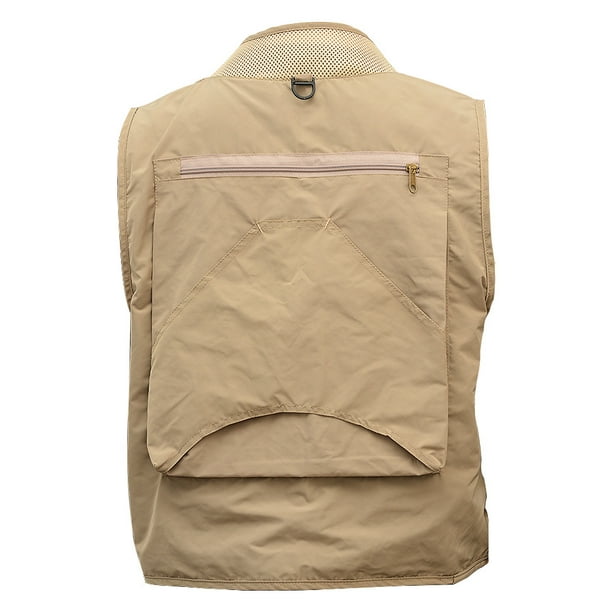 Generic Men's Multifunction Pockets Mesh Vest Travels Sports Fishing Vest Sleeveless Jacket Color:khaki Asian Size:xl