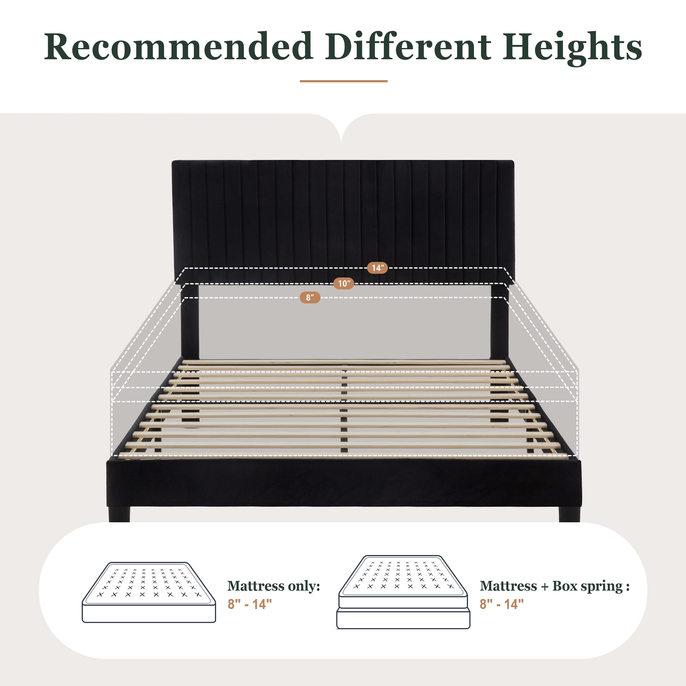 Amolife Queen Size Upholstered Platform Bed Frame with Adjustable Velvet Headboard, Black