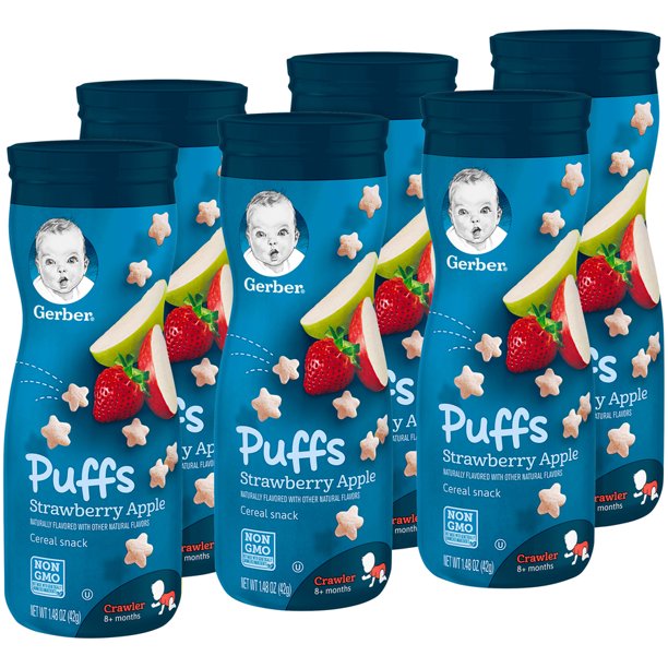 Gerber Puffs Strawberry Apple Cereal Snacks, 1.48 Oz Canister (Pack of