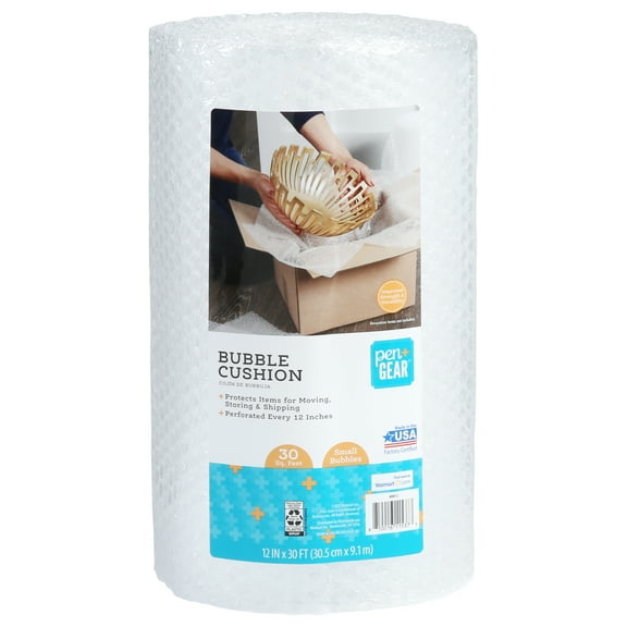 Pen+Gear 12 in. x 30 ft. Bubble Cushion Roll, Clear, Plastic, 3/16" Small Bubbles