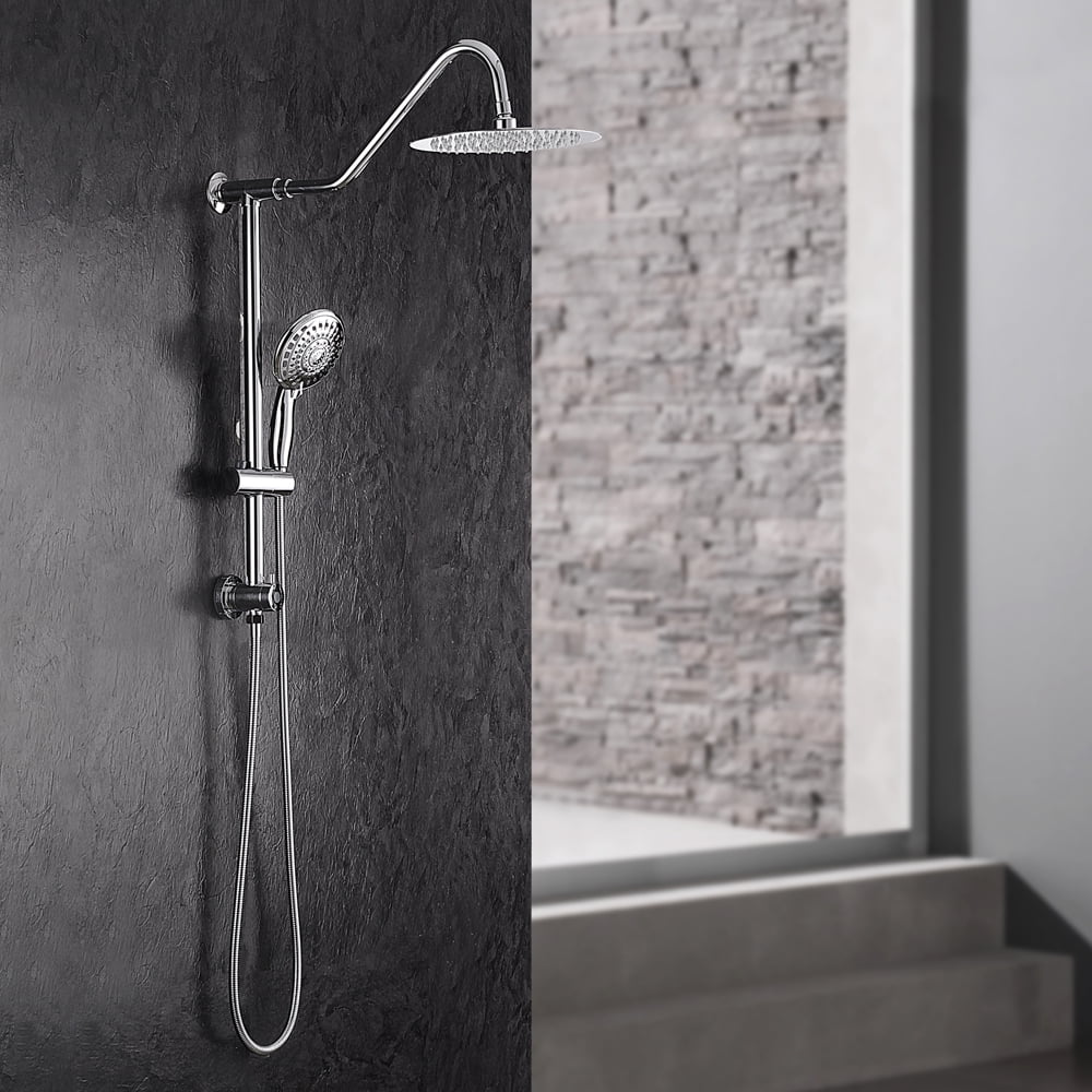 Logmey 10"Rain Shower System with Handheld Shower Head,Hose Stainless Steel Chrome