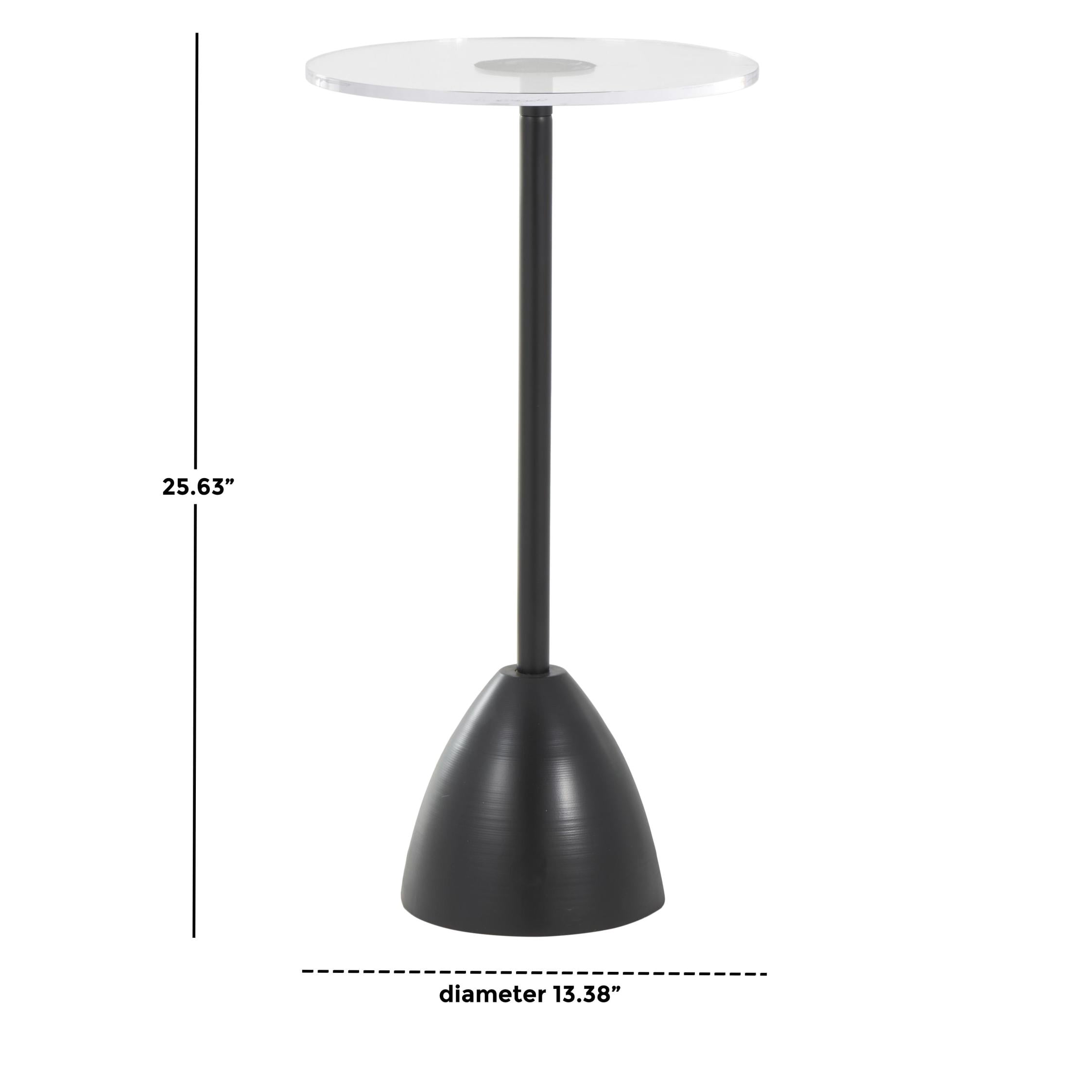 DecMode 13" x 26" Black Metal Pedestal Accent Table with Clear Acrylic Tabletop, 1-Piece