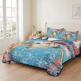 thumbnail image 2 of Quilts Twin Size Bedding Set, Christmas Sea Turtle Lightweight Quilted Comforter, Winter Snowflakes Coastal Nautical Blue Reversible Bedspread Coverlet with Pillow Covers for All Season, 68" x 86", 2 of 9