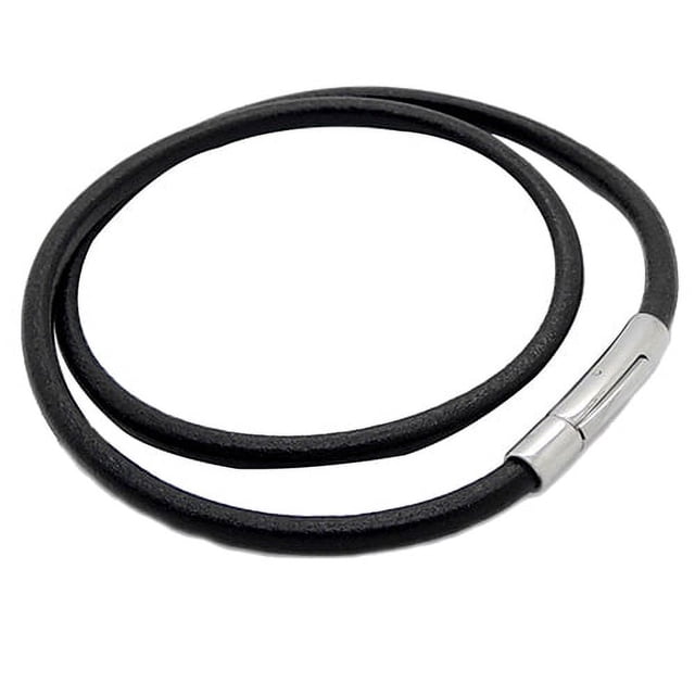 Collier pour Hommes Garçons Noir Rond en Similicuir avec Cordon et Cadenas en Acier Inoxydable Bijoux