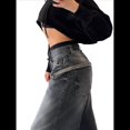 thumbnail image 3 of Pantalones Vaqueros de Pierna para Mujer, Desgastados, de Cintura Media, Estilo Vintage Y2K. Negro XL, 3 of 7
