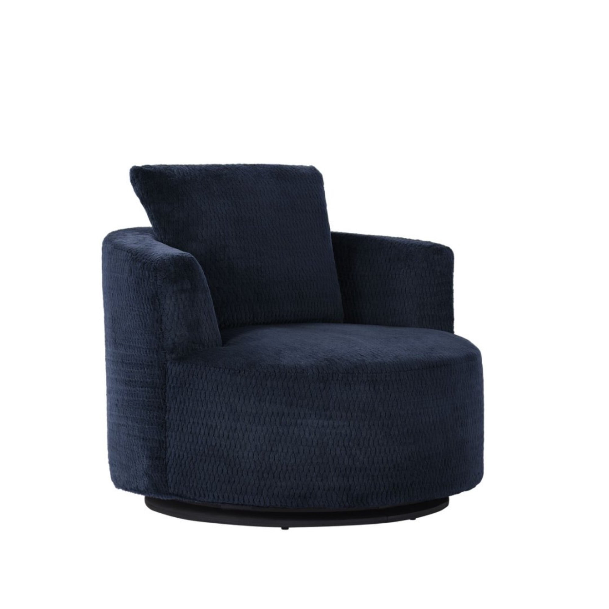 DEALTOPS Compressed 360° Swivel Barrel Chair, Modern Faux Fur Accent Chair with Pillow, Cozy Small Space Lounge, Blue