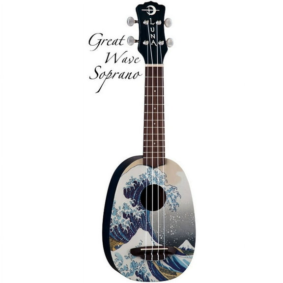 Luna - Ukulele - acoustic - 4-string - soprano - top: mahogany - great wave graphic - with case