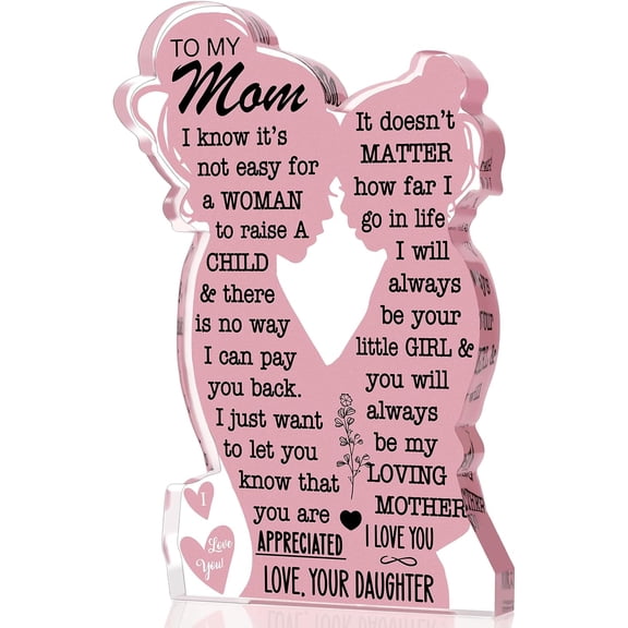 Mom Gifts Mothers Day Birthday Gifts from Daughter, Mom Birthday Gift Ideas Cool I Love Mom Best Mom Ever Gifts New Mom Single Mom Christmas 2025 Mother's Day Easter Gift Acrylic Plaque Sign