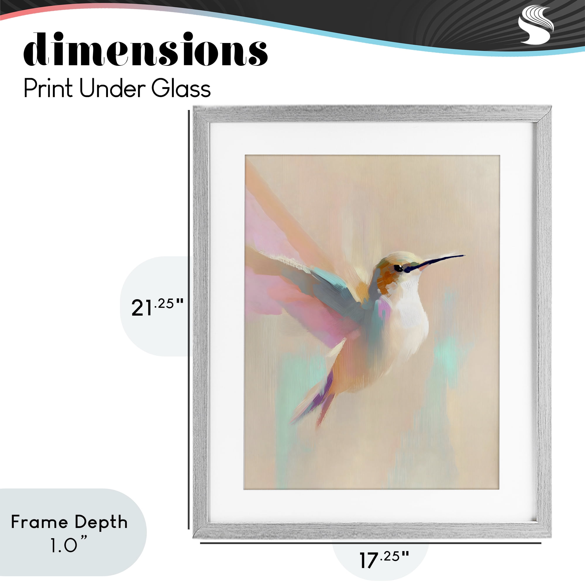 Stupell Industries Pastel Hummingbird in Flight Gray Framed Print Under Glass, design by The Prints Vibe