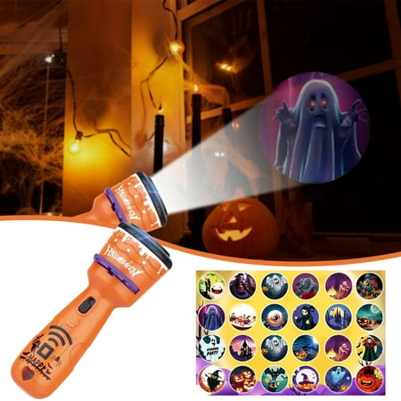 TUTUnaumb Flashlight Halloween Projector Realistic 24 Pattern Educational Toy Gift Ghost Pumpkin Witch Pattern Spooky Toys Children's Halloween Christmas Projection Flashlight Projector Toys for Kids
