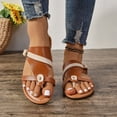 thumbnail image 5 of THDHVS Brown Sandals Women,Sandals for Women,Women's Fashion Casual Summer Style Solid Color Herringbone Slippers Flat Shoes Brown 7, 5 of 6