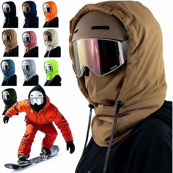 Waterproof Fleece Lined Hood, Winter 3-in-1 Full Cover Balaclava Ski Mask with Drawstring for Skiing/Hiking/Cycling