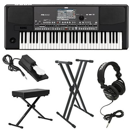 Korg PA600 Professional Arranger Keyboard with Knox Keyboard Bench, Knox Keyboard Stand Full-Sized Headphones and Universal Sustain Pedal